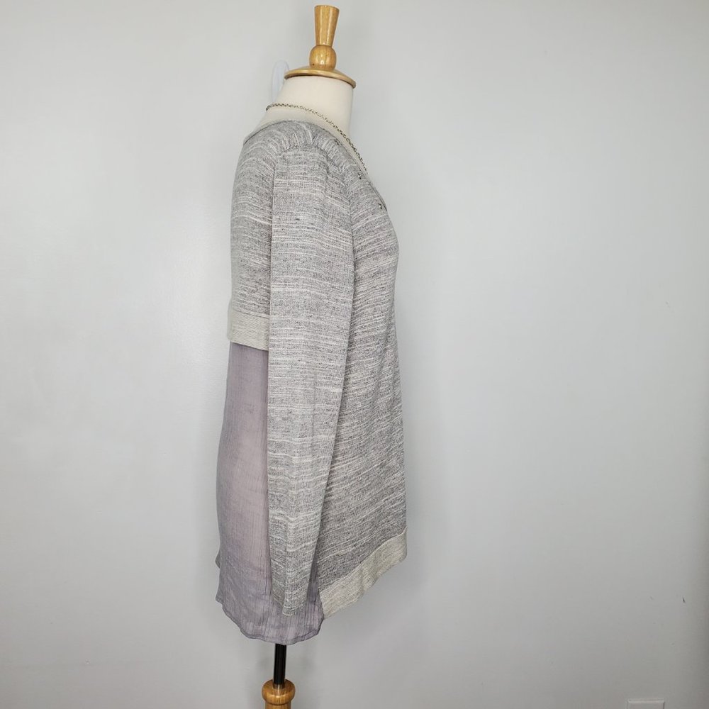 Kenar Women's Gray Pullover Mixed Media Knit High-Low Long Sleeve Top Size L - Picture 6 of 11